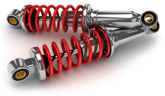Car suspension struts, red springs and shock absorbers